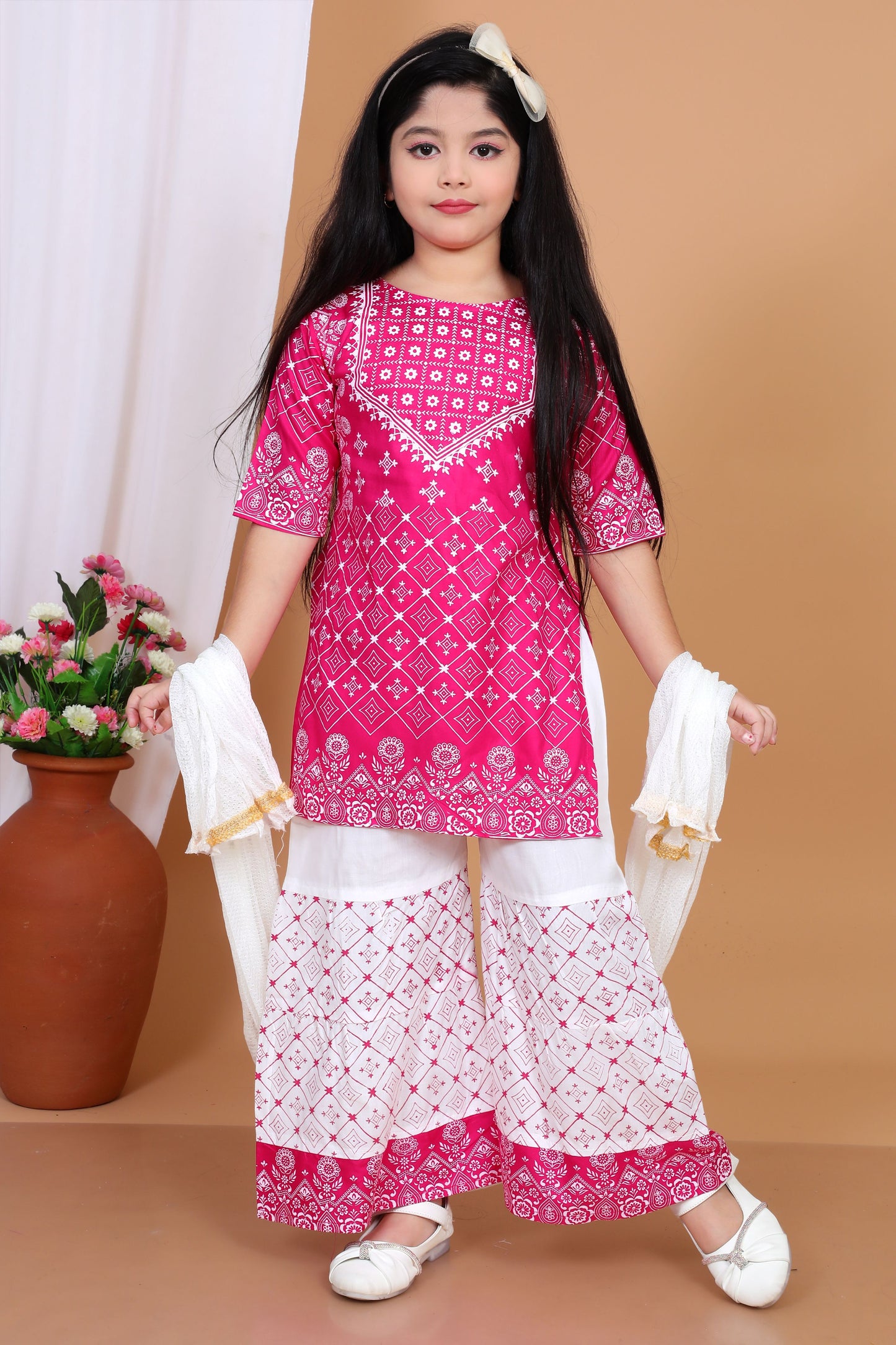 Stylish Kurti Palazzo Set for Girls – Festive & Party Wear with Dupatta – Ages 4-10