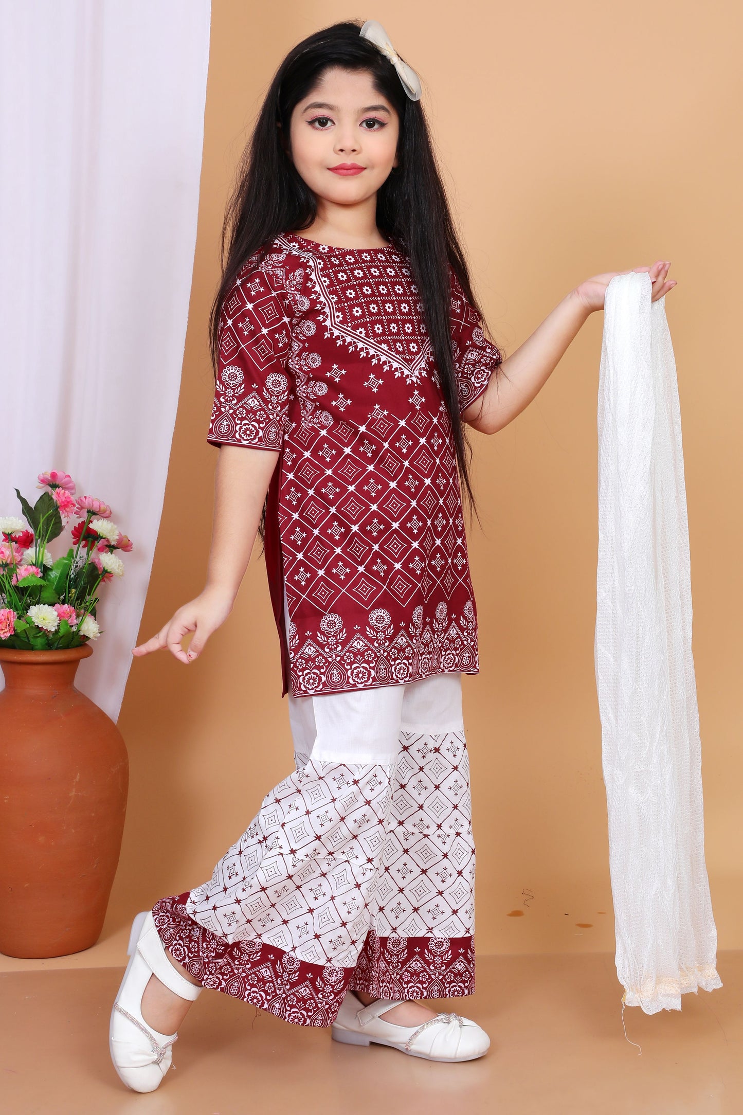 Stylish Kurti Palazzo Set for Girls – Festive & Party Wear with Dupatta – Ages 4-10