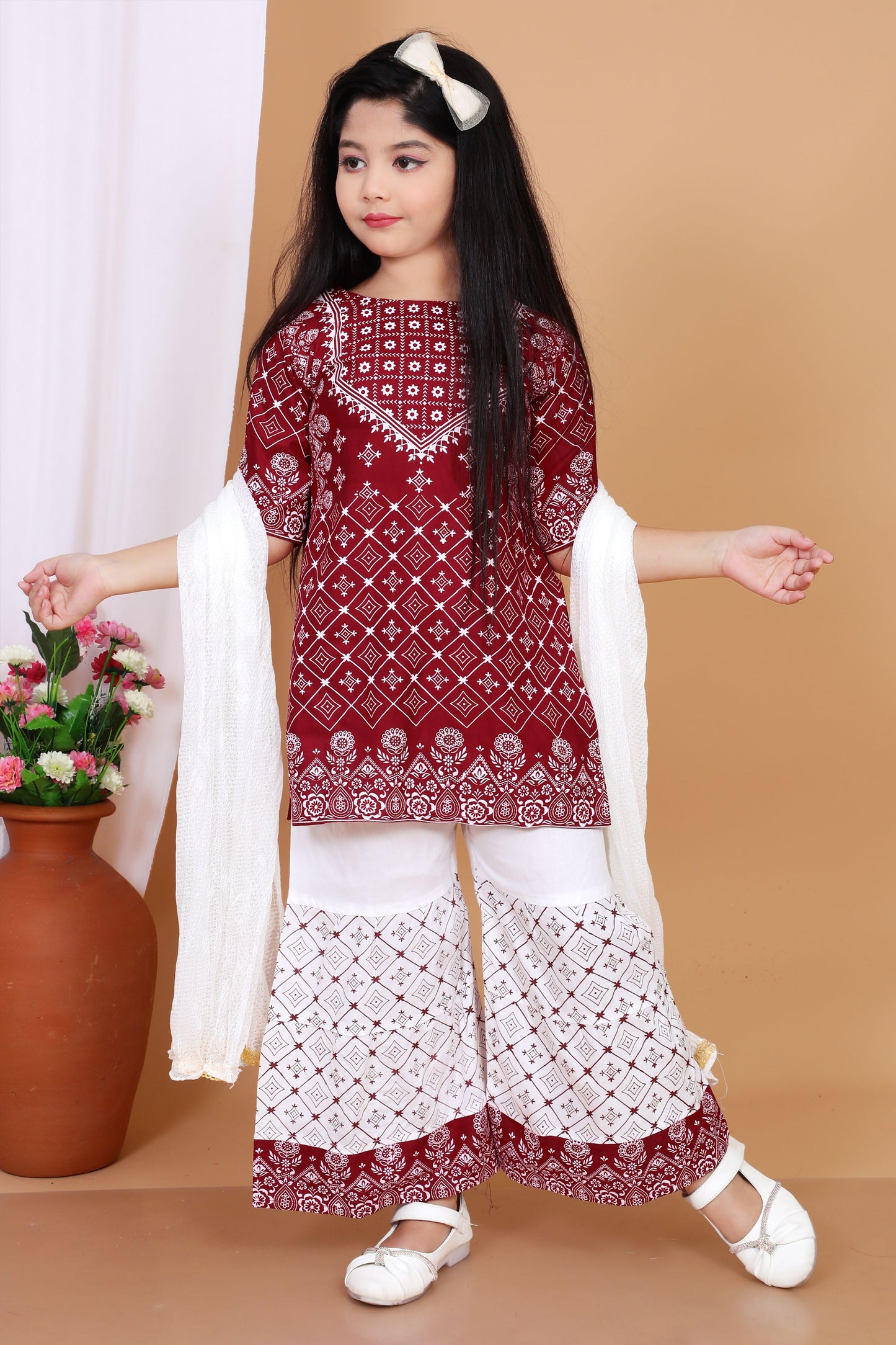 Stylish Kurti Palazzo Set for Girls – Festive & Party Wear with Dupatta – Ages 4-10