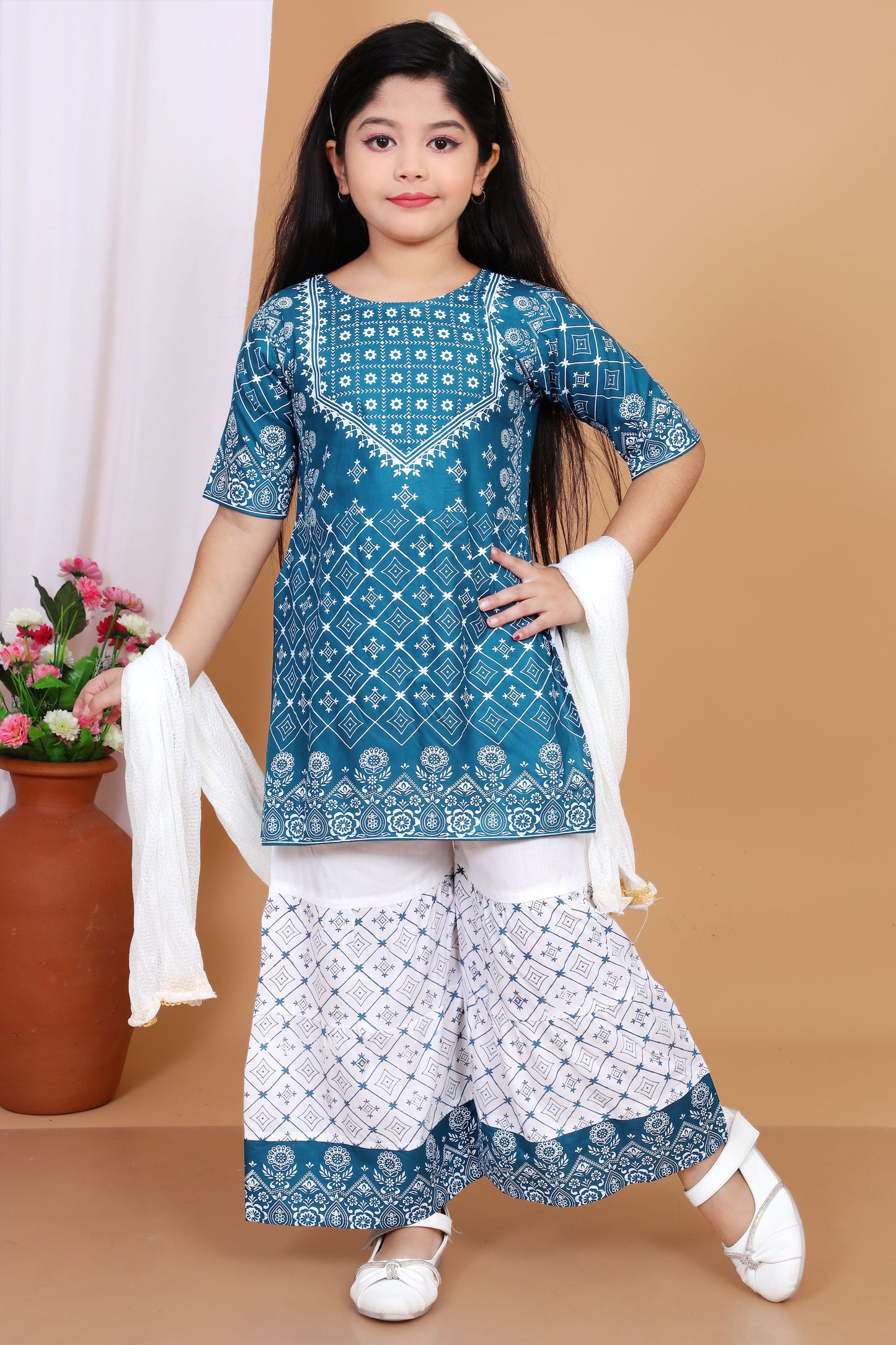 Stylish Kurti Palazzo Set for Girls – Festive & Party Wear with Dupatta – Ages 4-10