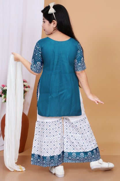 Stylish Kurti Palazzo Set for Girls – Festive & Party Wear with Dupatta – Ages 4-10