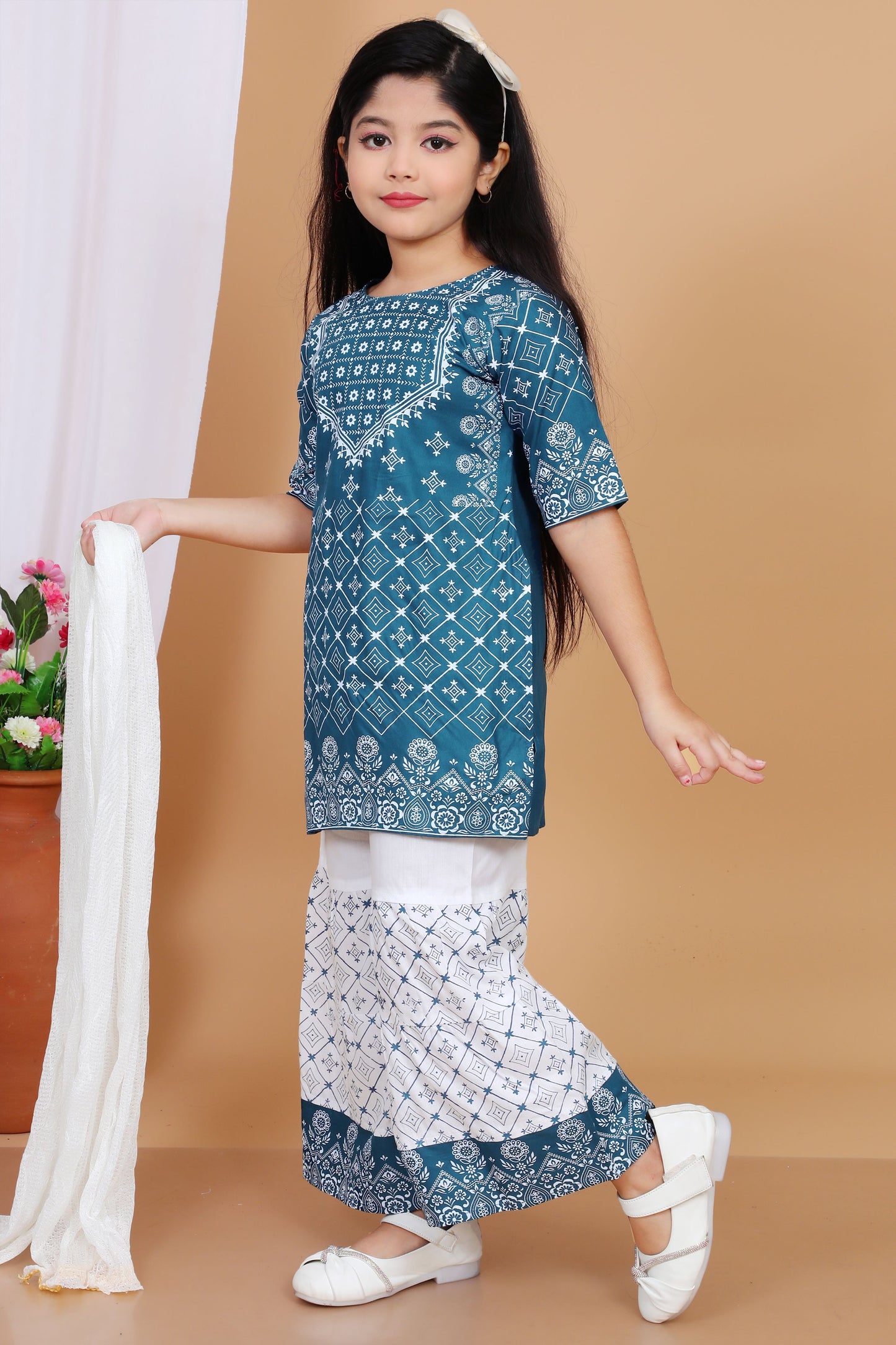 Stylish Kurti Palazzo Set for Girls – Festive & Party Wear with Dupatta – Ages 4-10